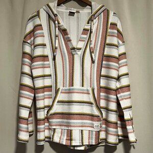 Roxy Island Vibes Hoodie Colorful Striped Pullover Size M